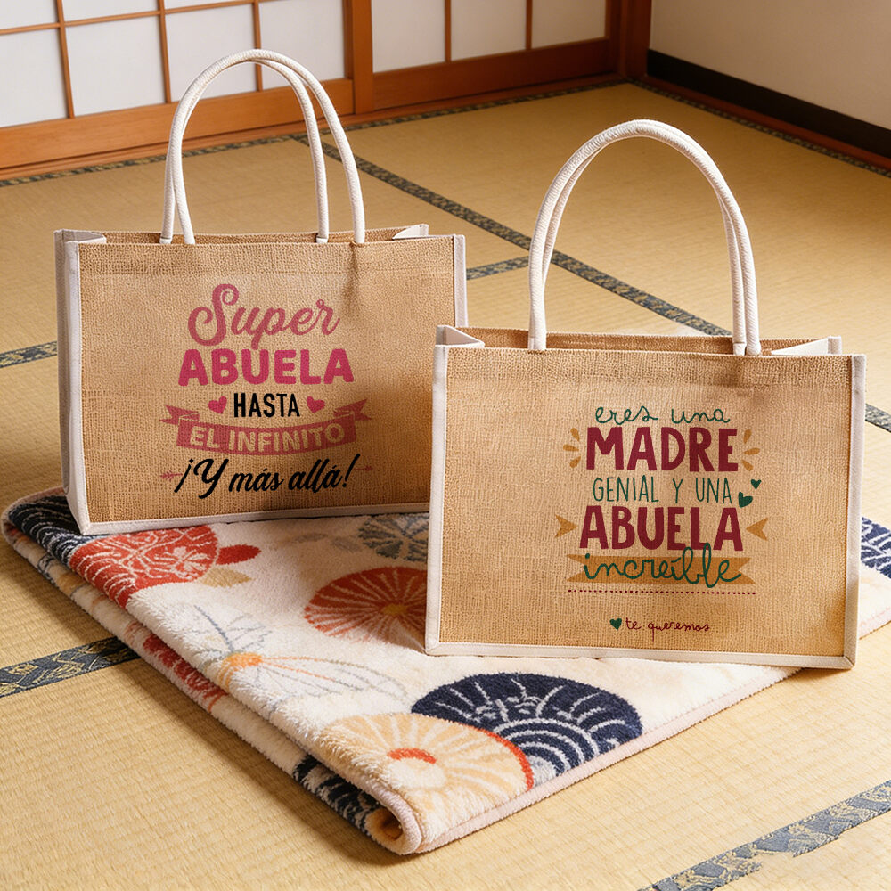 Women Bags Jute - Borsa in Iuta Stampata con Scritta